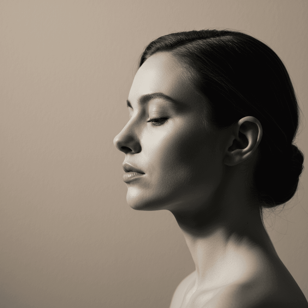 Portrait subject in profile with dramatic studio lighting